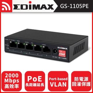 【EDIMAX 訊舟】GS-1105PE 長距離5埠Gigabit PoE+網路交換器