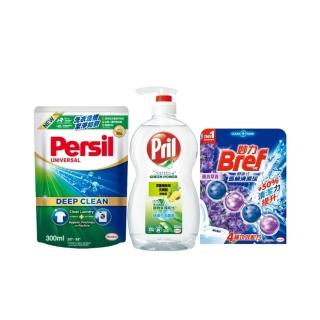 即期品【Persil】新客體驗組-Persil洗衣精300ml+Pril洗碗精750ml+Bref懸掛式馬桶清潔球50g(口味隨機出貨)