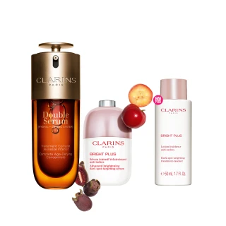 【CLARINS 克蘭詩】黃金注氧發光組(黃金雙激萃50ml+氧氣亮白淡斑精華30ml)