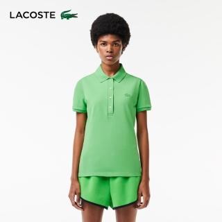 【LACOSTE】女裝-緊身彈性棉短袖Polo衫(綠色)