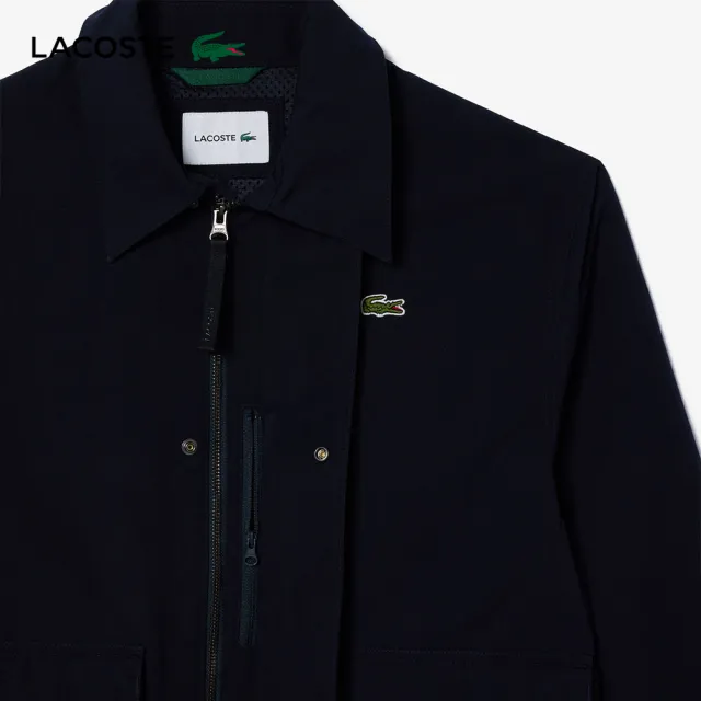 【LACOSTE】男裝-短款防水按扣羽絨外套(深藍色)