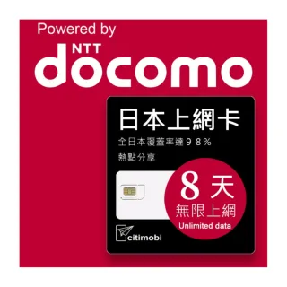 【citimobi】DOCOMO日本上網卡 - 8天吃到飽(不降速)