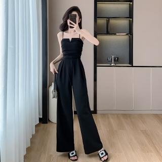【Very Buy 非常勸敗】預購/小個子連身衣女薄款感連身寬褲水墨印花吊帶連身褲