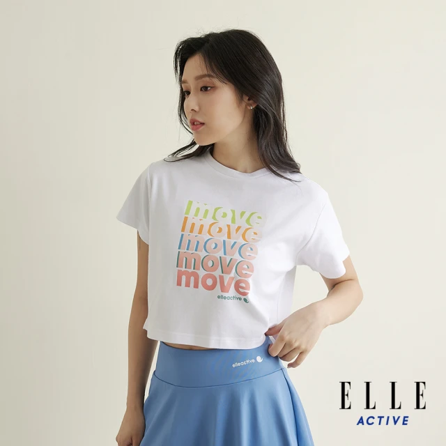 【ELLE ACTIVE】女款 短版印花短袖圓領T恤-白色(EA24M2W1605#90)