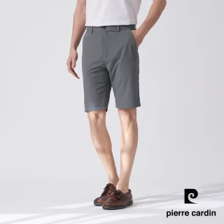 【pierre cardin 皮爾卡登】商務休閒 男款 彈性平口格紋休閒短褲-灰綠色(5247963-45)