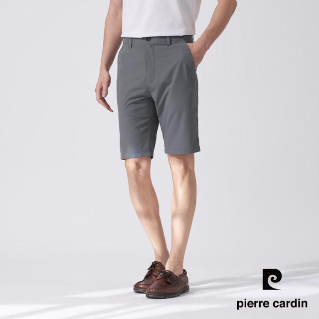 【pierre cardin 皮爾卡登】商務休閒 男款 彈性平口格紋休閒短褲-灰綠色(5247963-45)