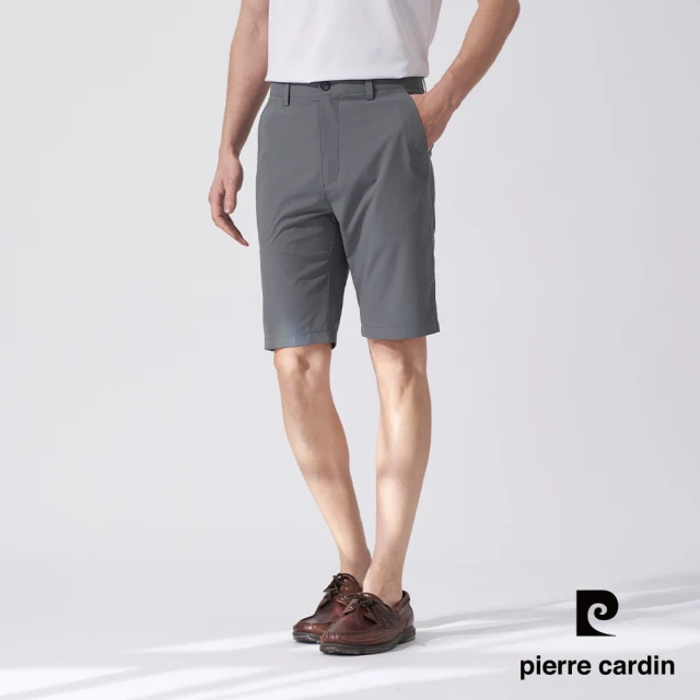 【pierre cardin 皮爾卡登】商務休閒 男款 彈性平口格紋休閒短褲-灰綠色(5247963-45)