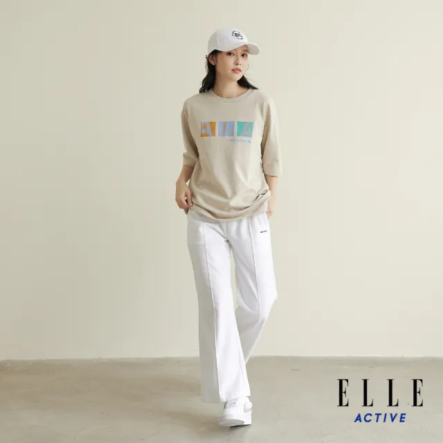 【ELLE ACTIVE】男女同款 寬版印花短袖T恤-卡其色(EA24M2F1605#82)