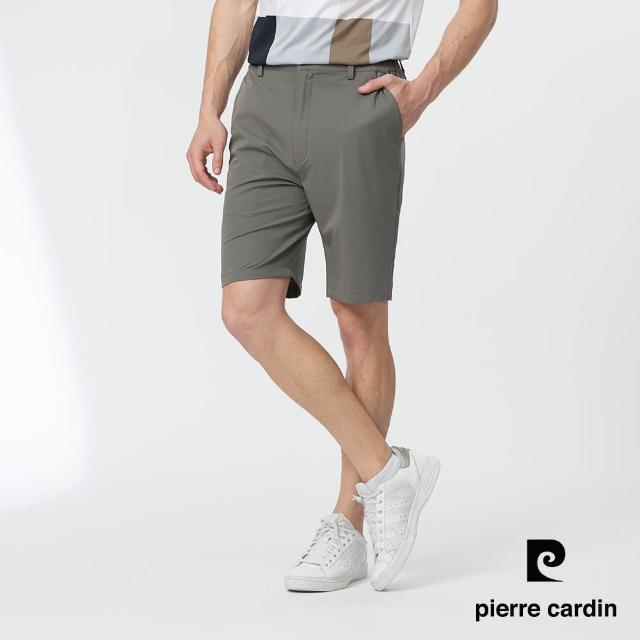 【pierre cardin 皮爾卡登】商務休閒 男款 彈性平口暗格紋休閒短褲-橄綠色(5247964-84)