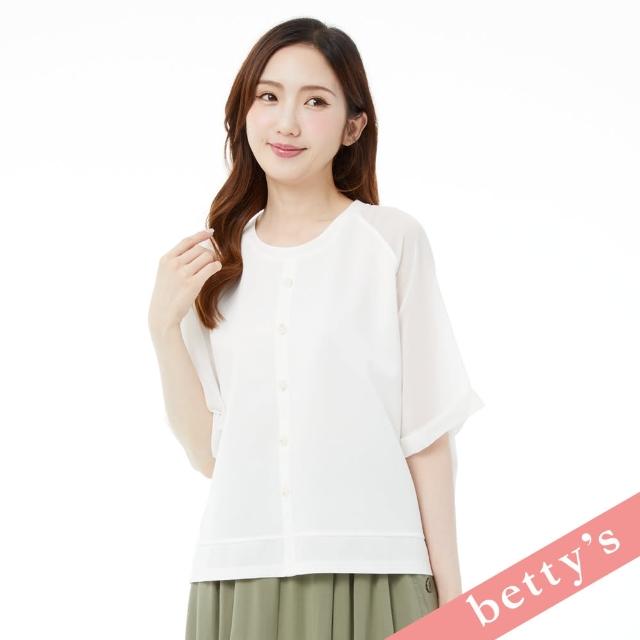 【betty’s 貝蒂思】雪紡拼接排釦落肩寬版T-shirt(白色)