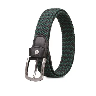 【VOVA 沃汎】台灣總代理 休閒型男 牛皮編織黑綠雙色穿針皮帶(VA011-00742)