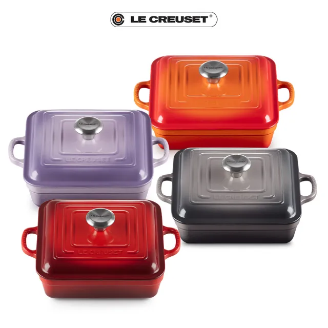 【Le Creuset】典藏琺瑯鑄鐵方鐵鍋 24cm(藍鈴紫/火焰橘/櫻桃紅/燧石灰 4色選1)