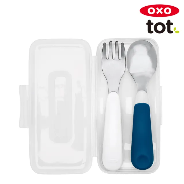 【美國 OXO】tot學習餐具4件組 3色可選(寶寶握叉匙組x1+隨行叉匙組x1)