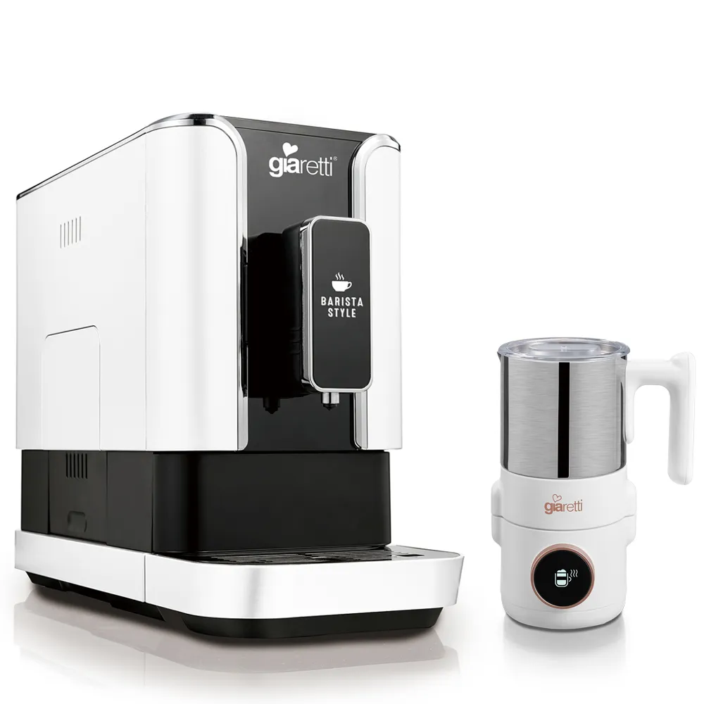 【義大利 Giaretti】Barista C2+全自動義式咖啡機 GI-8510粉雪白+【Giaretti】多功能冷熱奶泡機｜GI-8800