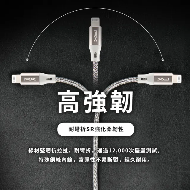 【PX 大通-】iphone充電線編織網MFi認證快充線插拔萬次1公尺Lightning蘋果手機線平板PD灰色手機(UCL-1G)