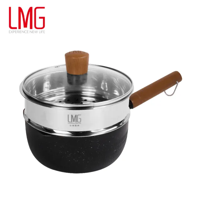 【LMG】日式錘紋雪平鍋+蒸籠組合18cm含蓋-IH爐可用鍋(不沾鍋 適用各種爐具)