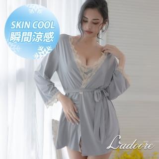 【L’adoore 蕾朵兒】慵懶假期 絲滑緞面高質感睡袍 藍(舒適 絲緞 柔軟 睡裙 睡衣 蕾絲)
