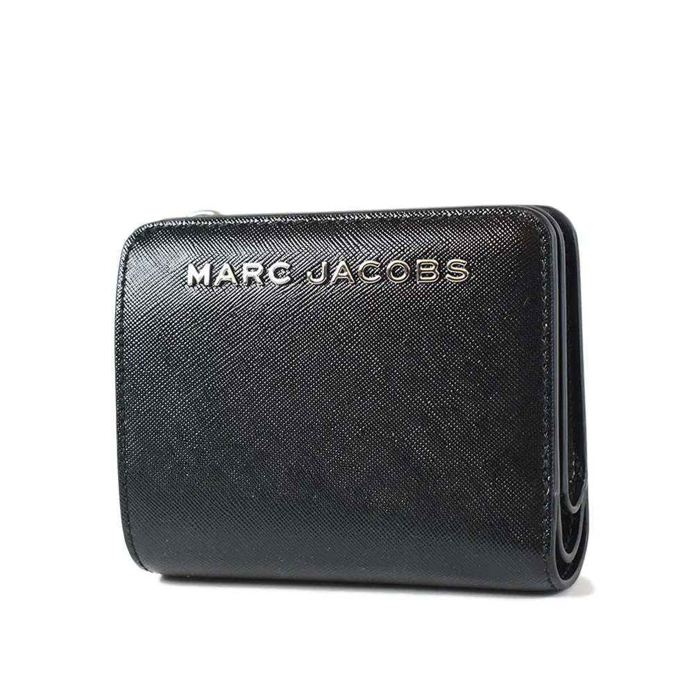 【MARC JACOBS 馬克賈伯】金屬LOGO防刮十字紋釦式短夾-黑色