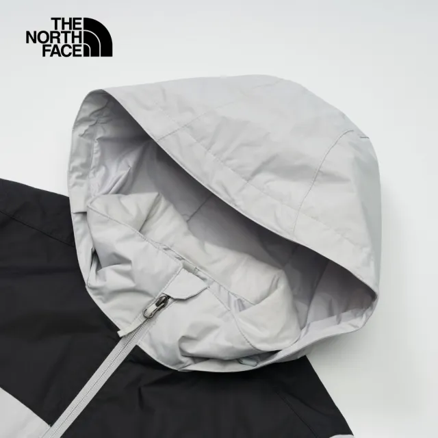 【The North Face】北面男款灰黑拼接防水透氣保暖可調節收納連帽衝鋒衣｜88FRC3F