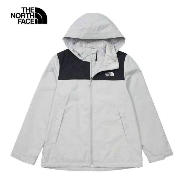 【The North Face】北面男款灰黑拼接防水透氣保暖可調節收納連帽衝鋒衣｜88FRC3F