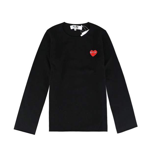 川久保玲 Comme Des Garcons Play川久保玲布章LOGO紅愛心長袖羊毛毛衣(女款/黑)