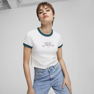 【PUMA】短袖上衣 女款 運動 短版 歐規 DOWNTOWN 白綠 62665402