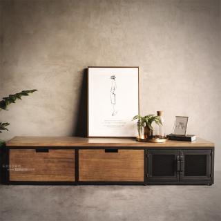 【Trohome 拓家設計傢俱】實木鐵件雙抽電視櫃(此為訂製品 交期依尺寸另行確認/收納櫃/邊櫃/櫃子)
