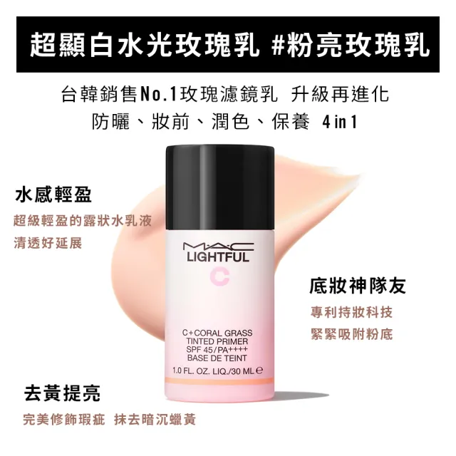 【M.A.C】超持妝玫瑰濾鏡底妝組(超顯白水光玫瑰乳SPF45++++ 30ml x2)