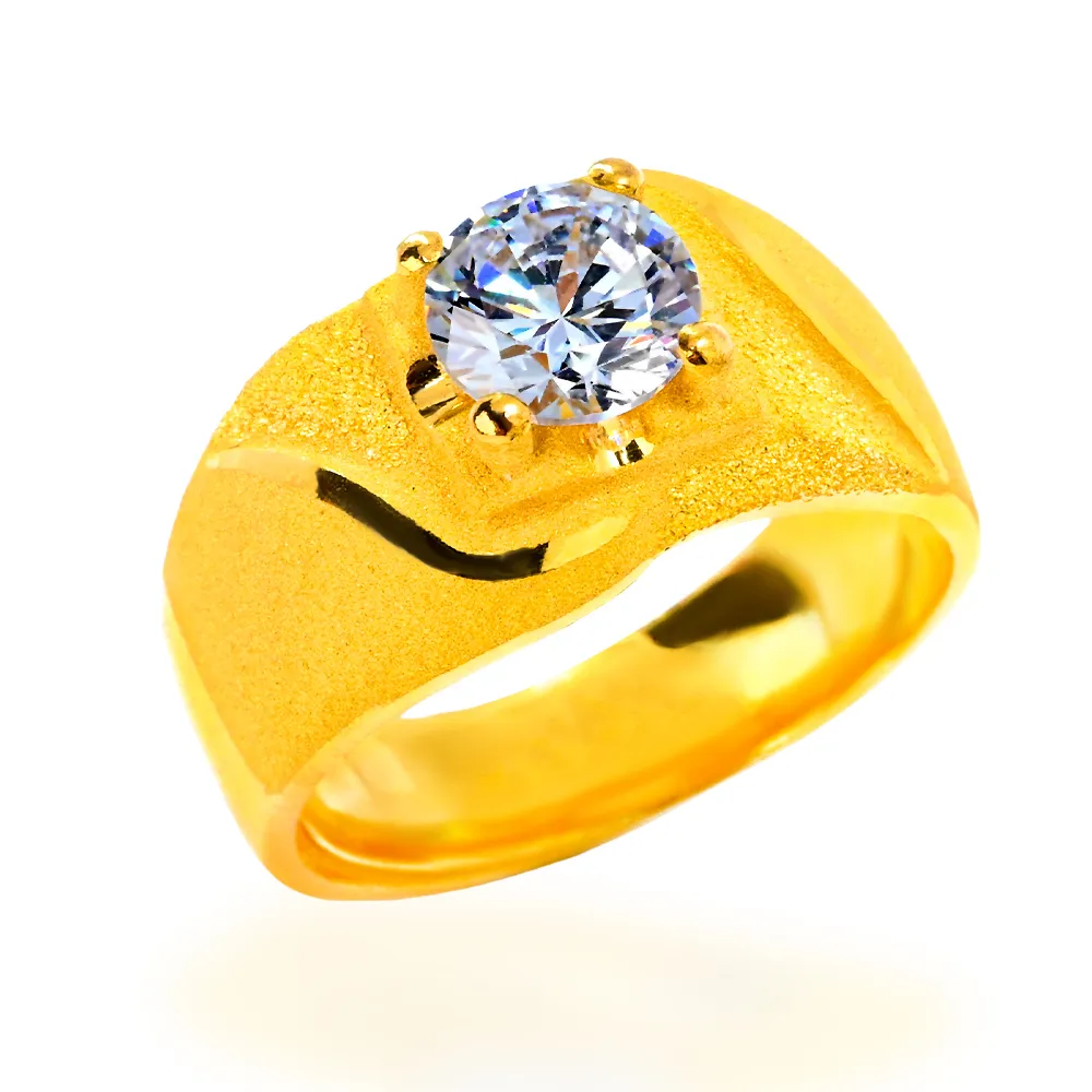 【福西珠寶】黃金戒指 獨佔欲白寶石優雅男戒(金重3.55錢+-0.03錢)