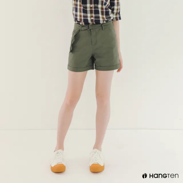 【Hang Ten】買一送一 男女裝-韓國款印花潮T涼感透氣鬆緊丹寧短褲(兩入組)