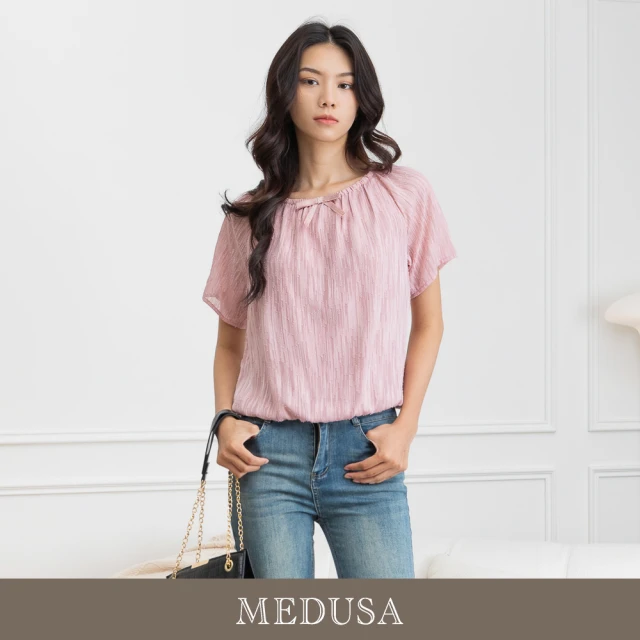 MEDUSA 曼度莎 現貨-金絲粉紅拉克蘭袖上衣（M-2L）｜女短袖上衣 女休閒上衣(301-56401)