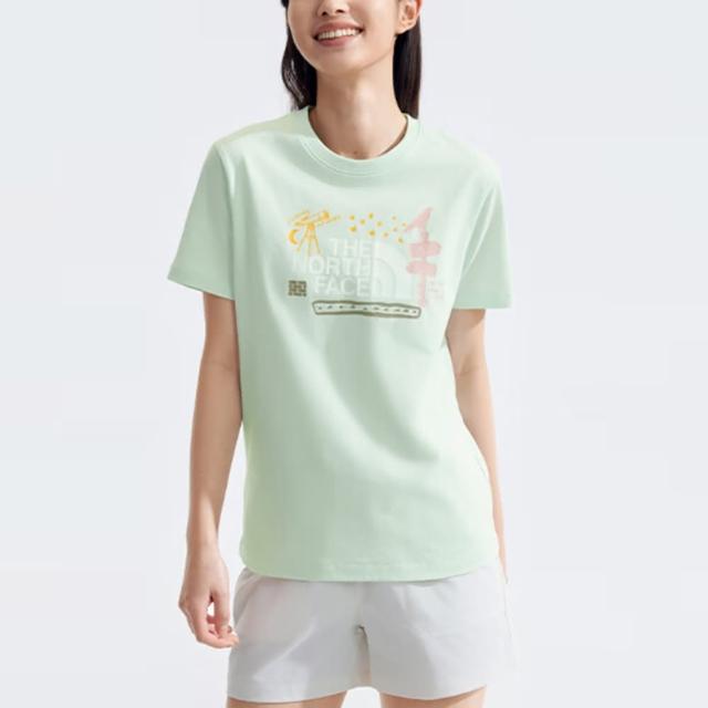 【The North Face】北臉 上衣 女款 短袖上衣 運動 W SS BTS GRAPHIC?STD TEE 淺綠 NF0A8ASM1OF