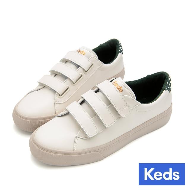 【Keds】★雙11★JUMP KICK V 時尚跳色魔鬼氈皮革厚底休閒鞋-米白(9243W123020)