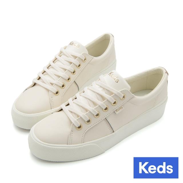 【Keds】JUMP KICK DUO 運動時尚金眼釦皮革厚底休閒鞋-香檳色(9243W123198)