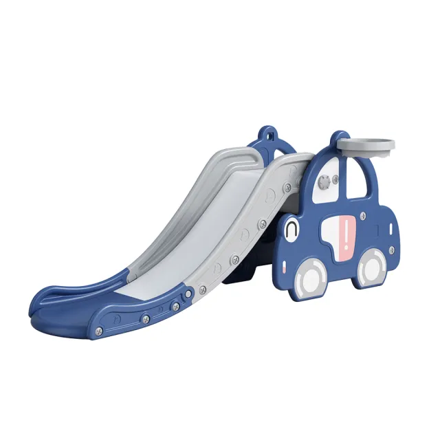 多功能兒童滑梯籃球架組-藍汽車(體能遊戲 趣味競賽 戶外放電)