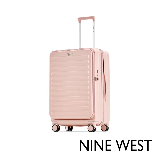 【NINE WEST】TADEO經典橫條 28吋前開式防爆耐摔可擴充旅行行李箱 NW31269(粉色)