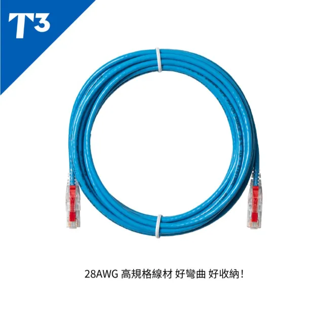 【美國T3】網路線 1M 防插拔  28AWG 極細超高速 CAT6A U/UTP(網路線 CAT6A UTP)