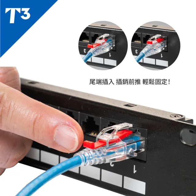 【美國T3】網路線 3M 防插拔  28AWG 極細超高速 CAT6A U/UTP(網路線 CAT6A UTP)