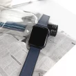 【Watchband】Apple Watch 全系列通用錶帶 蘋果手錶替用錶帶 黑鋼磁吸扣 外層皮革 內層橡膠錶帶(藍色)