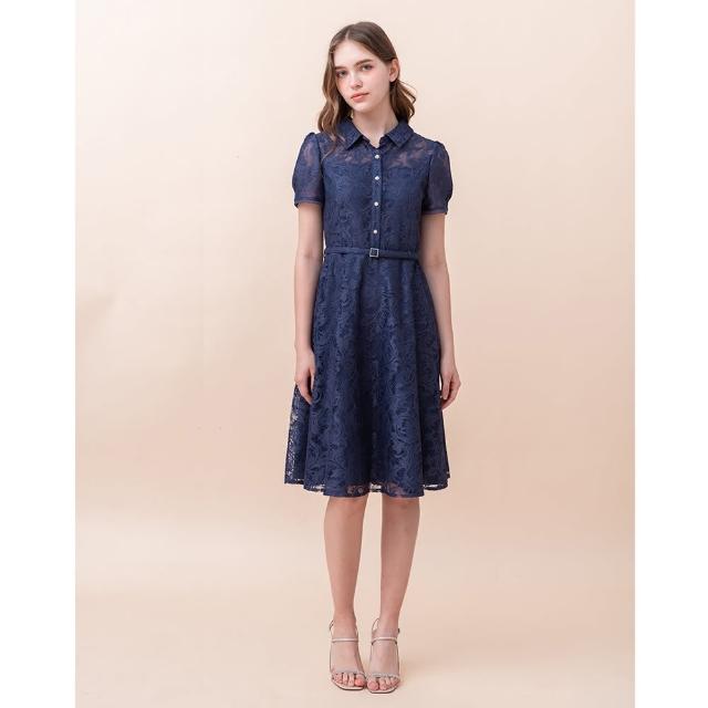【perng yuh 芃諭名品】約婉雅緻 翻領 蕾絲 洋裝（附腰帶）(2024 SS Collection｜3A春夏系列)