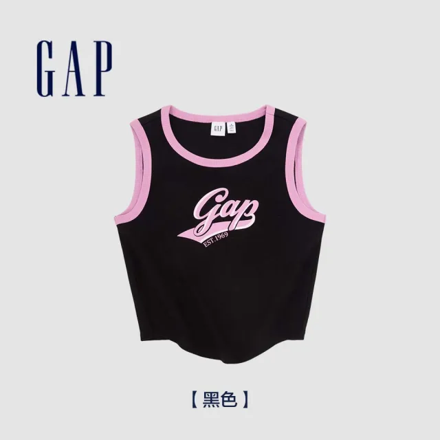 【GAP】女裝 Logo印花羅紋短版圓領背心-多色可選(873961)