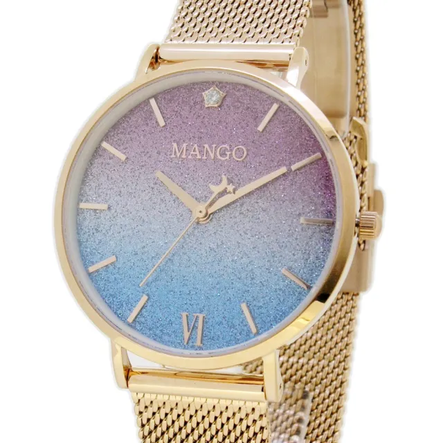 【MANGO】MANGO星砂銀河璀璨漸層米蘭鍊帶腕錶-MA6769L-10R(藍紫漸層/34mm)