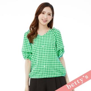 【betty’s 貝蒂思】2WAY格紋公主袖V領上衣(綠色)