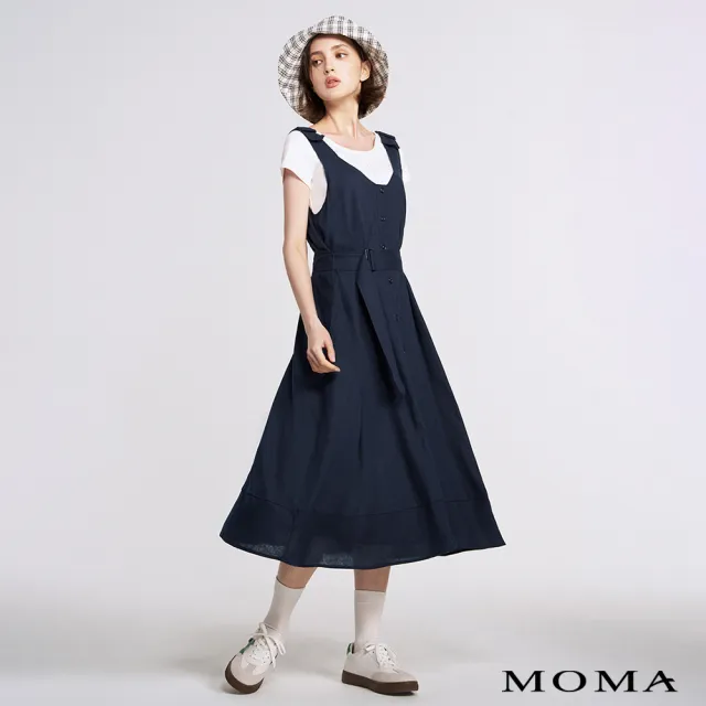 【MOMA】自然棉麻｜吊帶背心洋裝(深藍色)