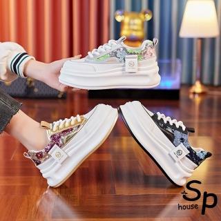 【Sp house】夢境花漾亮片街頭厚底休閒鞋(3色可選)