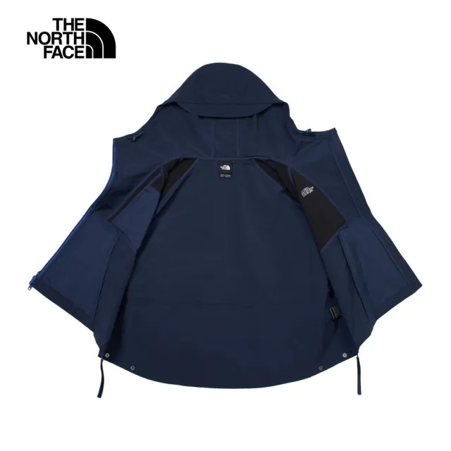 【The North Face】北面UE女款藍黑拼接防風防潑水可收腰連帽外套｜8A7E92A