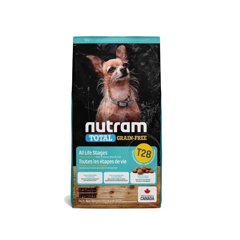 即期品【Nutram 紐頓】T28無穀全能系列-鮭魚+鱒魚挑嘴犬小顆粒 2kg/4.4lb