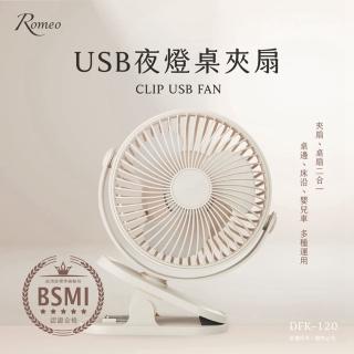 【Romeo羅蜜歐】桌上型4段變速小電風扇 USB充電小電扇 LED小夜燈夾扇 USB風扇(夾扇+桌扇功能二合一)