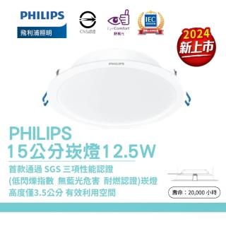 【Philips 飛利浦】2入組 LED超薄型崁燈 12.5W DN032B 開孔15cm(白光/自然光/黃光)