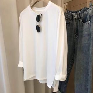 【巴黎精品】現貨+預購 T恤長袖上衣(個性貝殼扣圓領休閒女裝3色a1ge57)